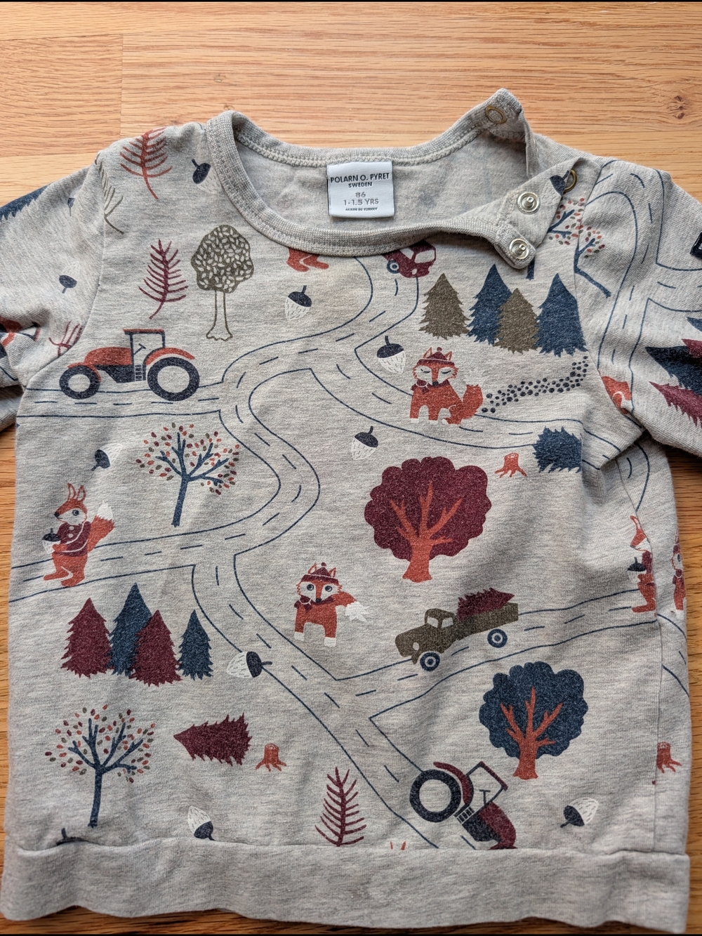 Polarn O. Pyret Kids' Grey Woodland Print Long Sleeve Top